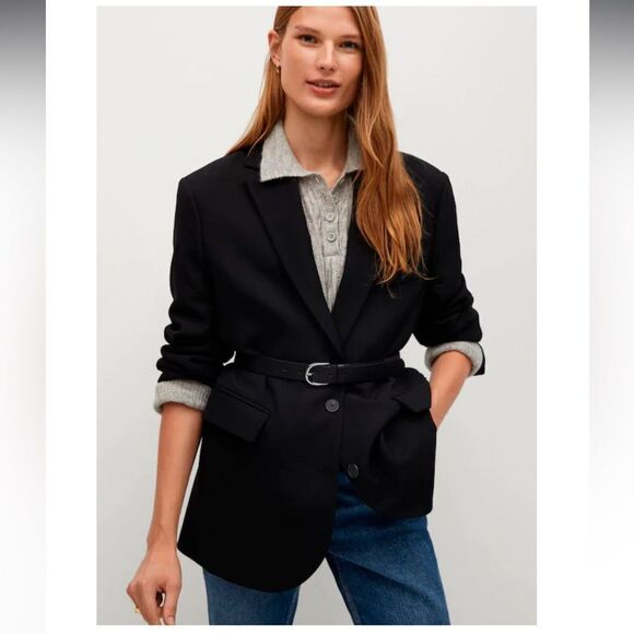 MNG Mango nwt black Blazer Jacket Long oversized - Picture 1 of 16